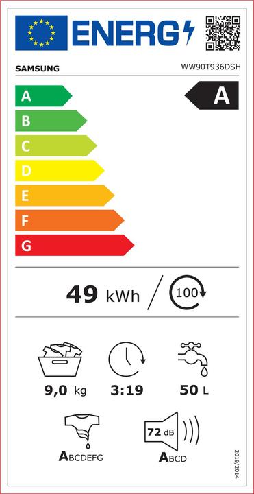 Etichetta energetica Samsung WW90T936DSH (9 kg, A sinistra)