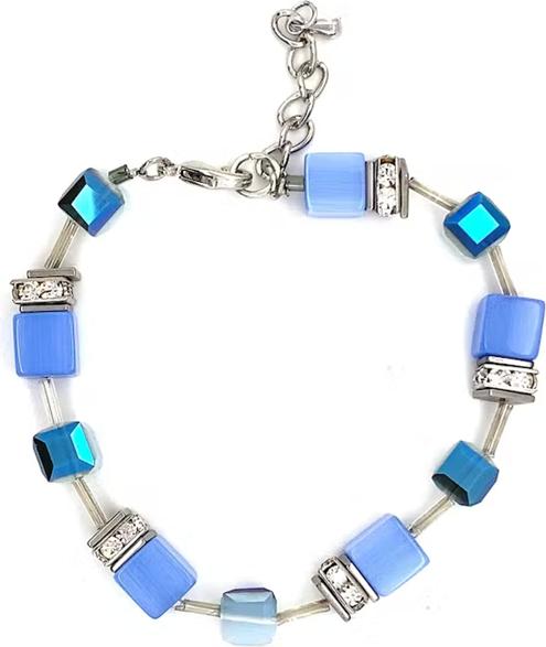 Produktbild Signé Signè Armband mit Würfel Blau Silber Edelstahl rhodiniert No.1 (21.50 cm, Metall, Glas, Bleifrei, Cadmiumfrei, Messing rhodiniert, Edelstahl, synthetische Kristalle, Nickelfrei)