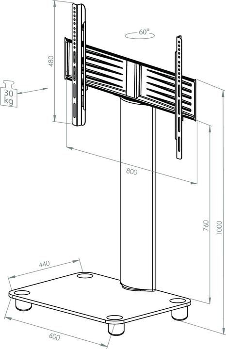 Produktbild VCM Morgenthaler 17130 - 30 kg - 177,8 cm (70 Zoll) - 81,3 cm (32 Zoll) - -30 - 60° (70", 30 kg)