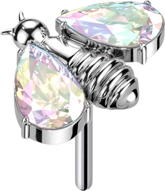 Star Piercing Threadless Biene silber Kristallflügel multicolor (ohne Messing, Titan G23)