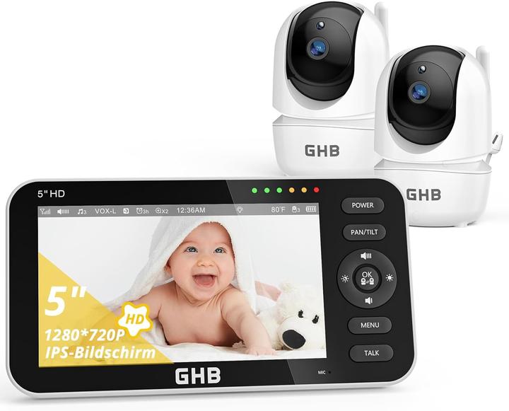 GHB Babyphone mit 2 Kameras und 5-Zoll-Display (Video & Audio)