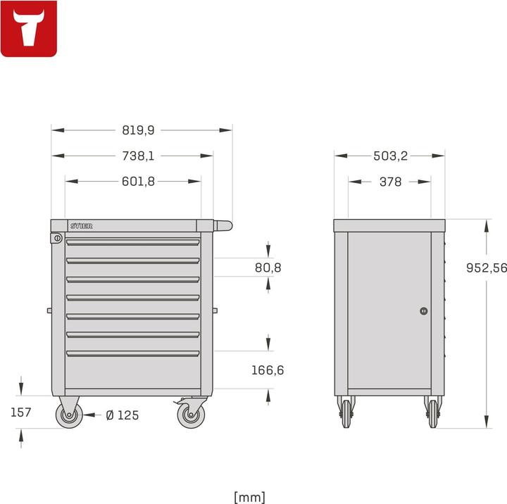 Actual product image Stier Workshop trolley with safety guard and side door (7 x)