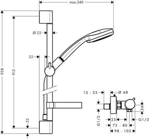Produktbild hansgrohe HG Brausekombi CROMA 100 ECOSTAT COMFORT EcoSm Vers. Bsta Unica'C 900mm chrom