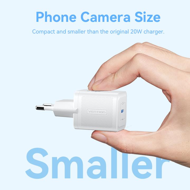 Image du produit Vention Chargeur mural,, FEPW0-UE, USB-C, 20W, GaN (blanc) (20 W)