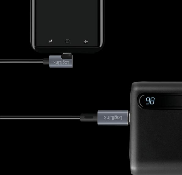 Produktbild LogiLink USB 2.0 Type-C-Kabel, USB-C/M 90° zu USB-C/M, E-mark, PD, schwarz, 2 m (2 m, USB 2.0)