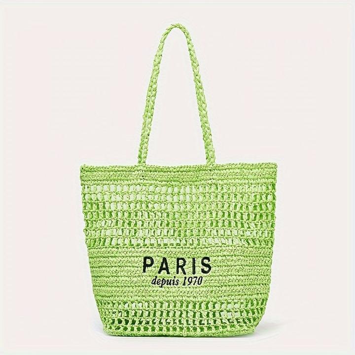Image du produit Only-Bags.Store Sac à provisions en paille tressée, sac à bandoulière en broderie à la mode, sac de plage