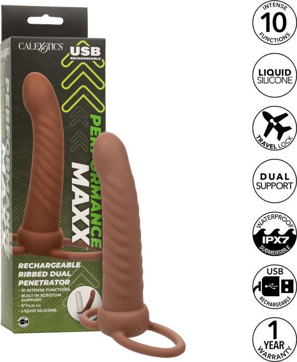 Immagine prodotto CalExotics Penetratore Doppio A Coste Maxx 10 Vibrazioni Marrone