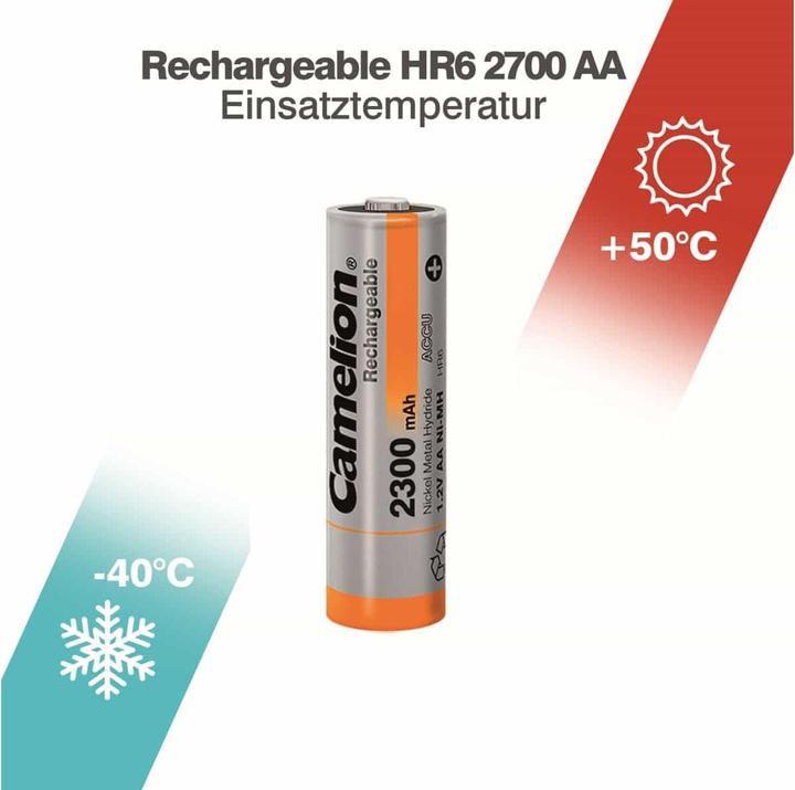 Image du produit Camelion AA/HR6, 2500 mAh, Piles rechargeables Ni-MH, 2 pc(s) (2 pcs, AA, 2500 mAh)