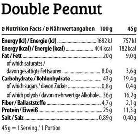 Nährwerte und Zutaten HEJ Nutrition Hej Vegan Crispy Bar (45G) (Erdnuss, Kakao, Double Peanut, Schokolade, 1 Stk., 45 g)