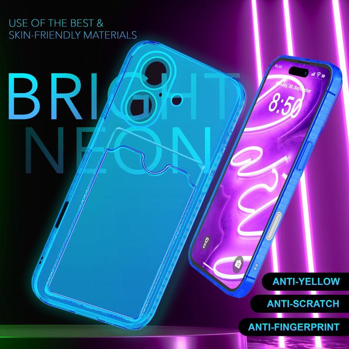 Produktbild Nalia Klar Transparente Neon Silikon Hülle Kartenhalter (Apple iPhone 16 Plus)