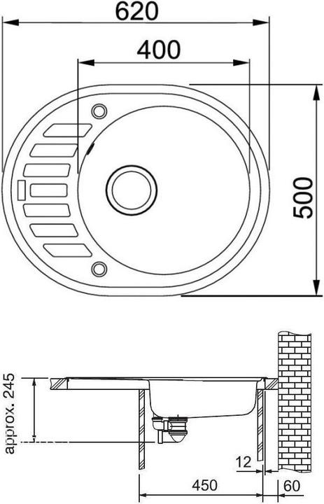 Actual product image Franke Stone sink Ronda, ROG 611-62, plug valve, brownish yellow (62 cm)