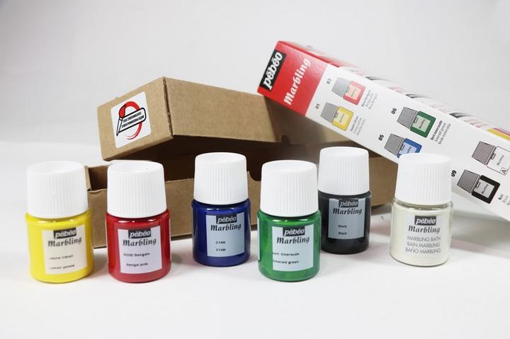 Image du produit Pebeo Set Initiation Marbling 6 Flacons Assortis de (Émeraude, Jaune citron, Noir, Cyan, Rose Bengale, bain marbré 18 g, 20 ml)