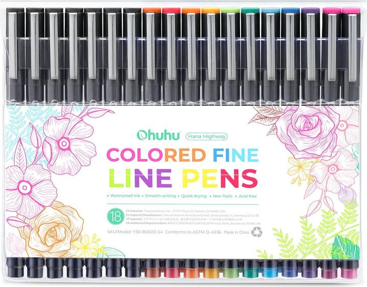 Image du produit Ohuhu Crayons à dessin Feinliner (Multicolore, 18 x)