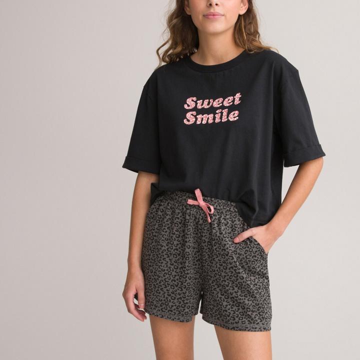 Produktbild La Redoute Collections Kurzpyjama mit Messageprint und Leopardenmuster (152)