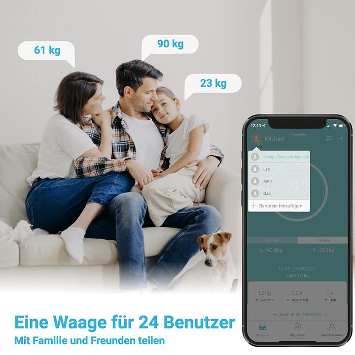 Produktbild Fitleap Waage mit Körperfett- & Muskelanalyse Digitale Personenwaage (0.18 kg)