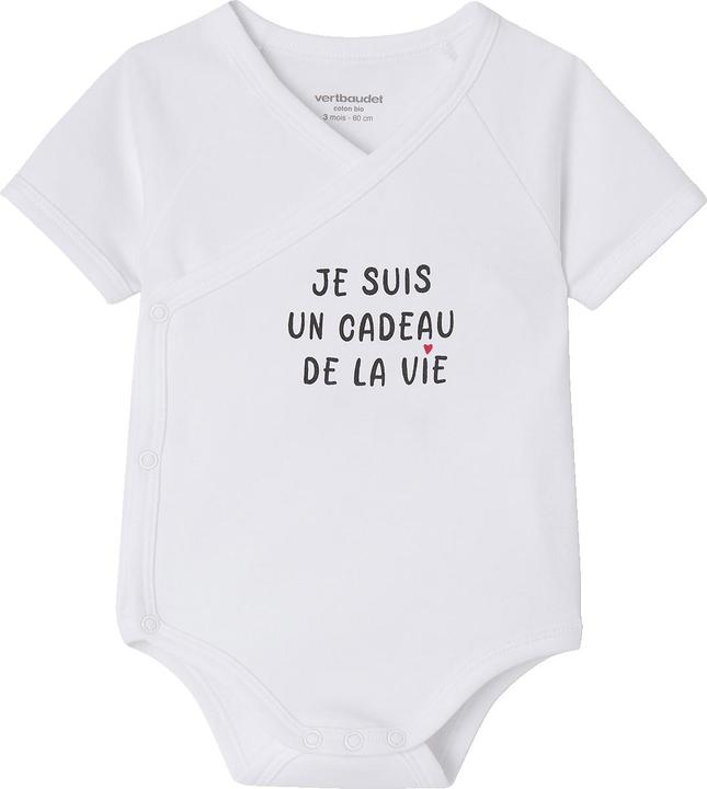 Vertbaudet Bio-Kollektion: Baby Wickelbody mit kurzen Ärmeln und Schriftzug