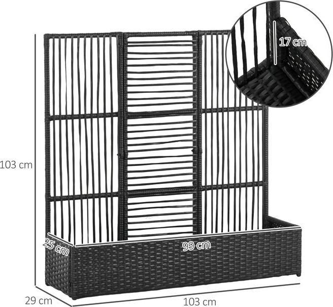 Immagine prodotto Swisshandel24 Letto rialzato in polyrattan con traliccio, fioriera, fioriera, aiuola, nero, 103x103x29cm