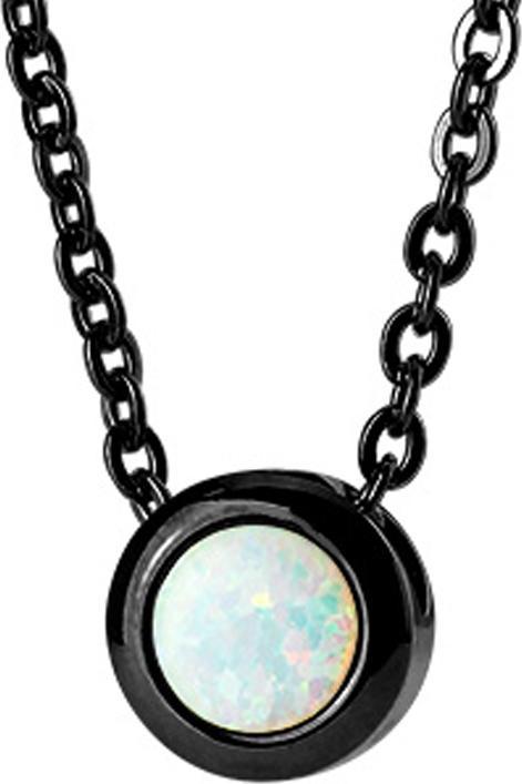 Star Piercing Kette schwarz Anhänger Opal weiss (ohne Messing, Chirurgenstahl 316L)