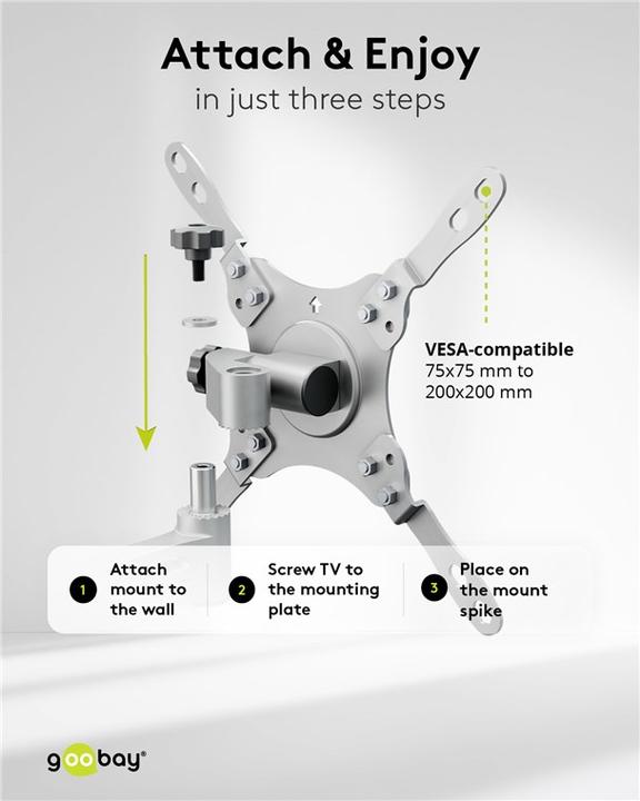 Image du produit Goobay Support TV mural Caravan TILT M, Argent (Mur, 43", 15 kg)