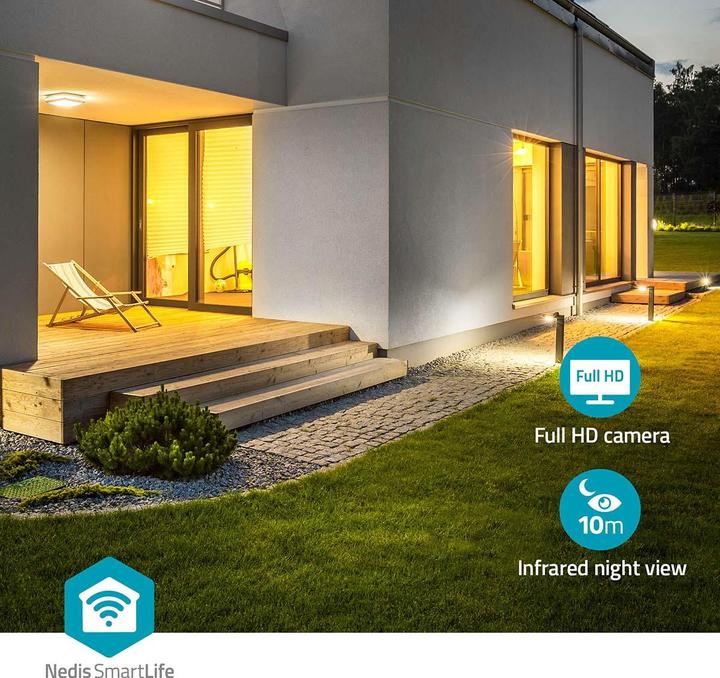Image du produit Nedis SmartLife Caméra d'extérieur | Wi-Fi | Lumière ambiante | Full HD 1080p | IP65 | Stockage dans le (1920 x 1080 Pixels)