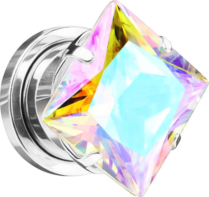 Actual product image Star Piercing Flesh Plug silver with square crystal multicolour (without brass, Surgical steel 316L)