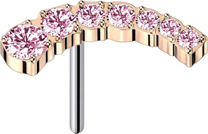 Produktbild Star Piercing Threadless rosegold gebogen sieben absteigende Kristalle pink (Titan G23, ohne Messing)