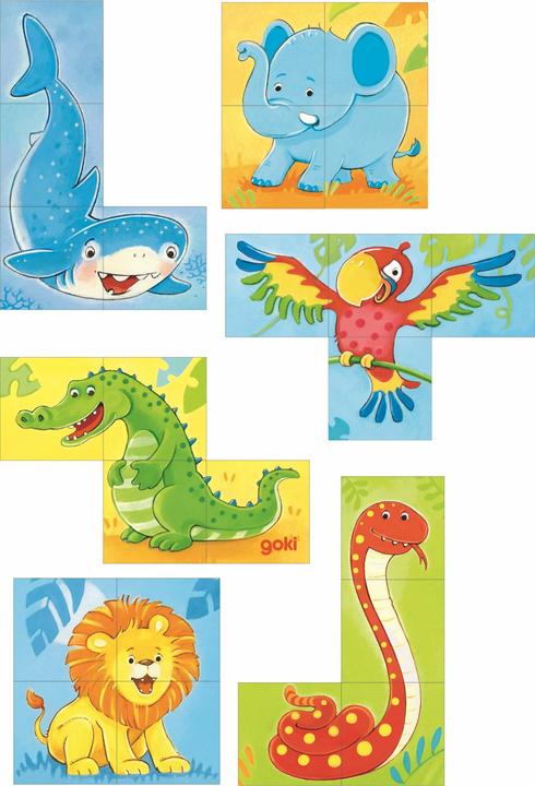 Produktbild Goki Würfelpuzzle Wilde Tiere (4 Teile)