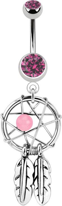 Produktbild Star Piercing Banane silber mit Anhänger Traumfänger und Kugel pink (Chirurgenstahl 316L, ohne Messing)