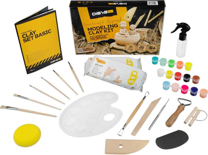 Actual product image DiBYS modelling set with white clay and modelling tool set basic