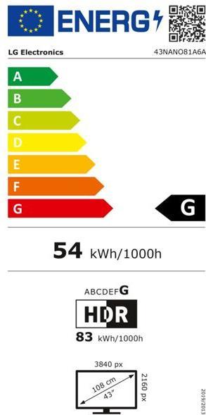 Etichetta energetica LG 43NANO81A6A sw NanoCell LED-TV UHD,Multituner,Smart,PVR,a7,HDR (43", LED, 4K)