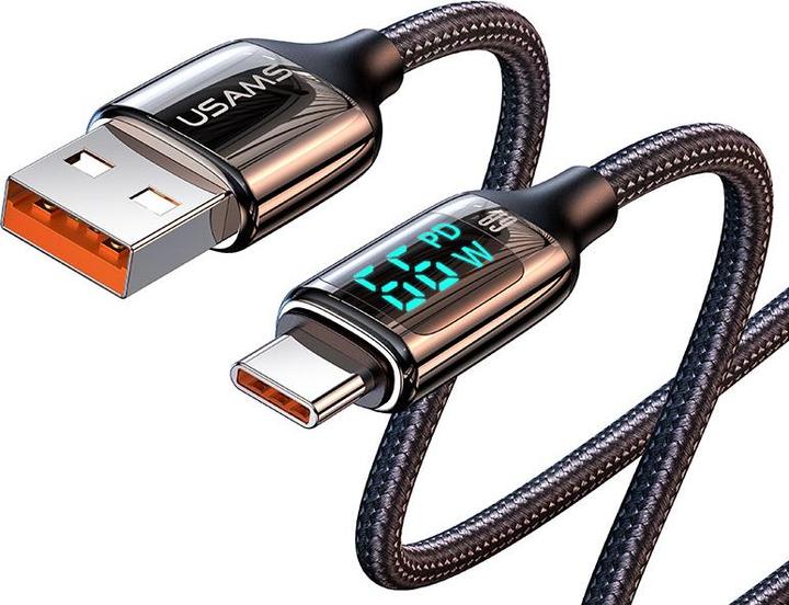 Image du produit Usams Câble pleciony U78 USB-C 1.2m LED 6A Fast Charging czarny/black SJ544USB01 (US-SJ544) (1.20 m, USB 3.2 Gen 1)