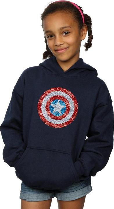 Actual product image Girls Captain America Pixelated Shield Hoodie (140, 146)
