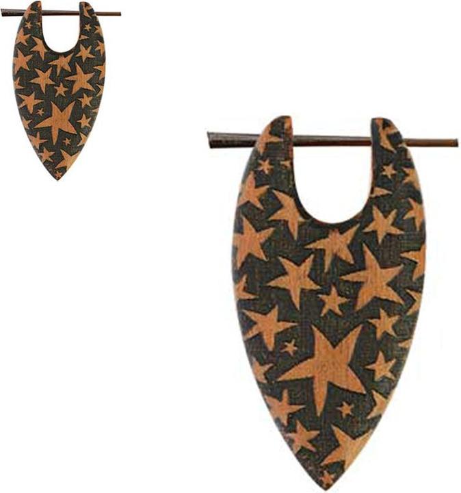 Produktbild Star Piercing Ohrring Surf Sterne Graviert aus Saba Holz (Chirurgenstahl 316Lohne Messing, Organischohne Messing)