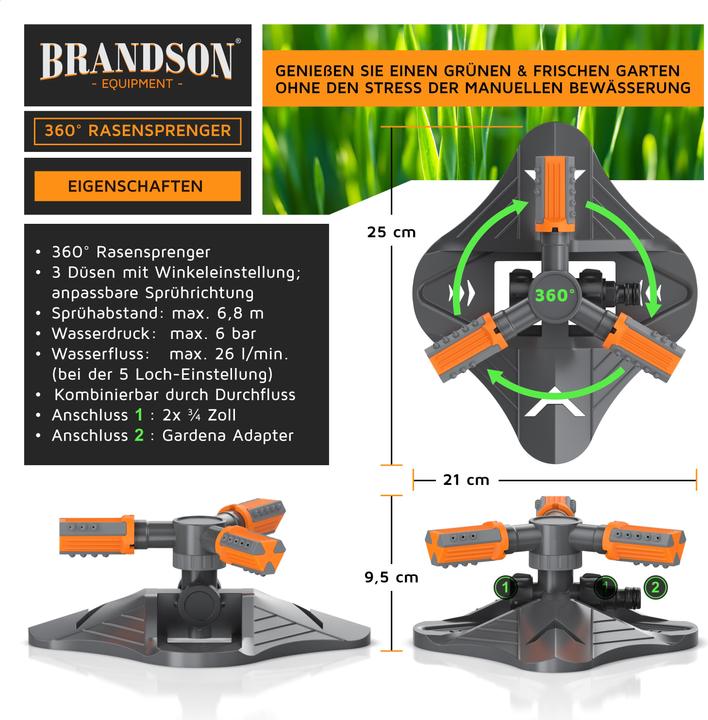 Actual product image Brandson Circular sprinkler, 360° lawn sprinkler, 3 arm, garden sprinkler, irrigation system, Gardena (Circular sprinkler)