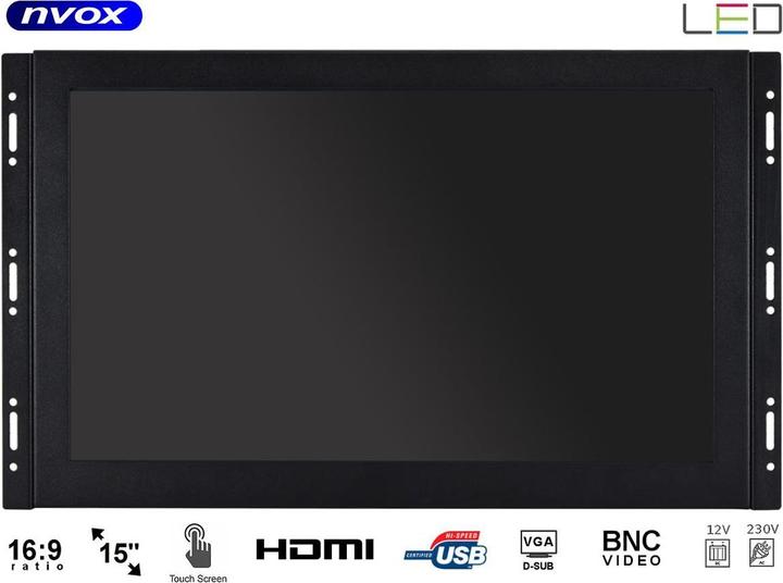 Nvox Touch Monitor Open Frame LED 15Cali FHD VGA HDMI BNC USB 12V 230V
