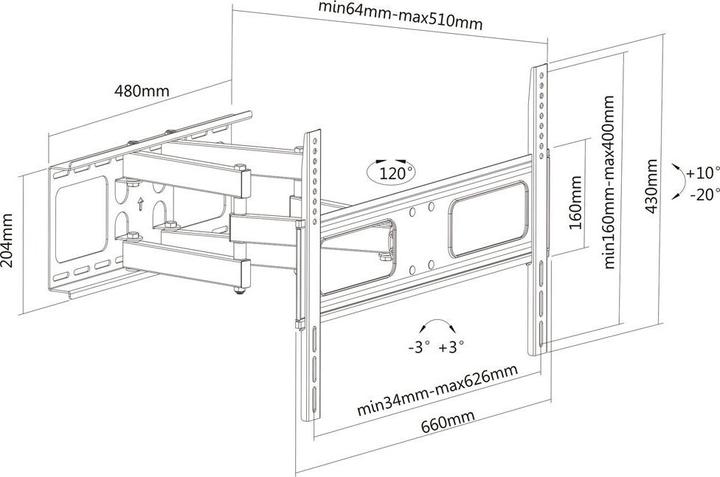 Produktbild Rs Pro Solid Articulating Wall Mount TV Holder (Wand, 70", 50 kg)