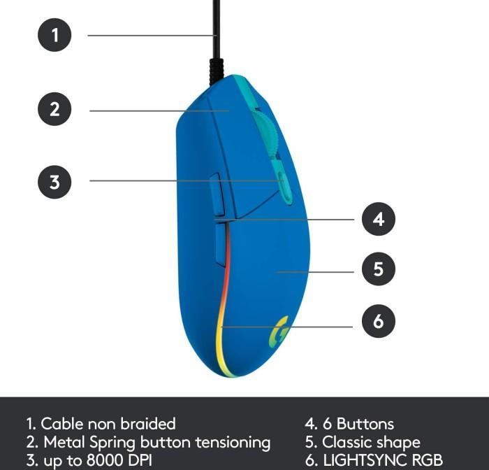 Image du produit Logitech Souris de jeu G203 Lightsync RGB, bleue (Filaire)