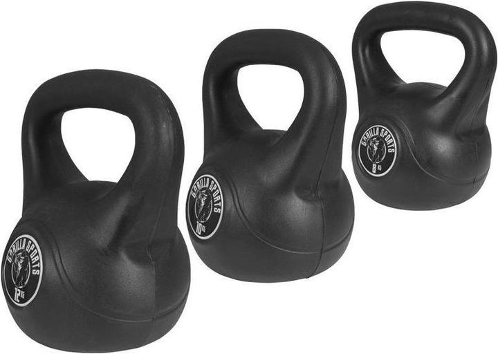 Immagine prodotto Gorilla Sports Plastica Kettlebell (1 x 10 kg, 1 x 8 kg, 1 x 12 kg)