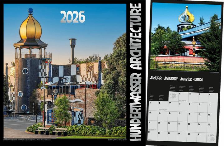 Hundertwasser Broschrenkalender Architektur 2026 (30 x 30 cm, Harter Einband, Französisch, Englisch)