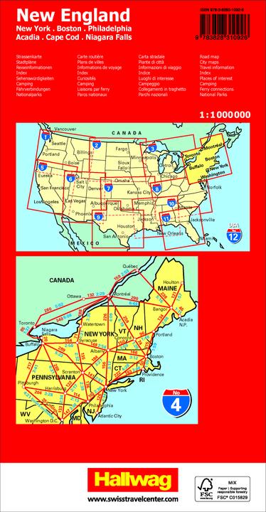Produktbild New England Strassenkarte 1:1 Mio., Road Guide Nr. 4