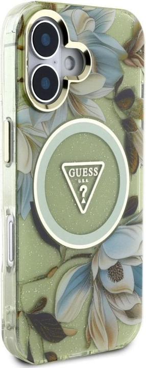 Immagine prodotto Guess Glitter Flowers Triangle Buttons MagSafe case for iPhone 16 green (Apple iPhone 16)