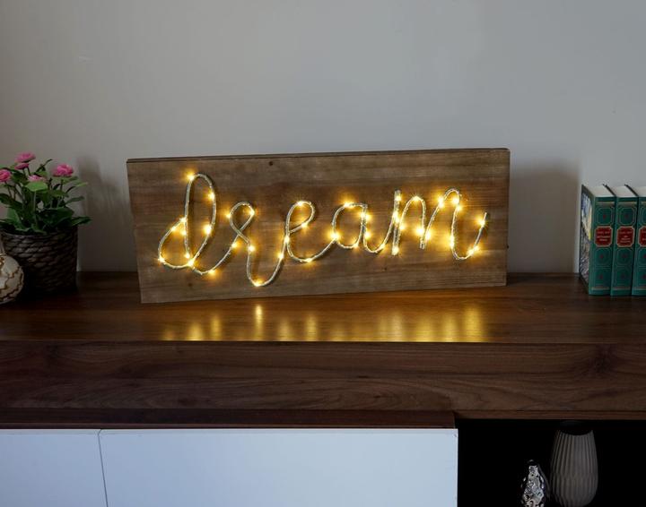 Actual product image Swisshandel24 LED wooden sign, illuminated wall picture, country house - 28x72x3cm, dream (28 x 72 x 3 cm)