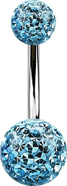 Star Piercing Banane silber mit zwei Kristall Kugeln aqua Epoxy Schutzschicht (Titan G23, ohne Messing)