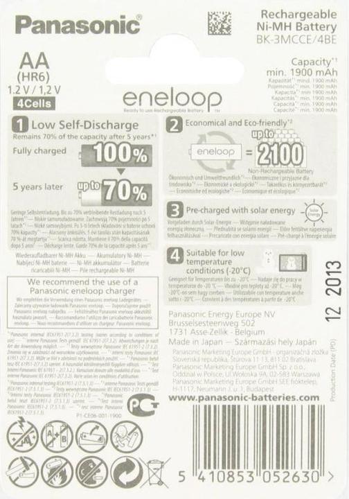 Immagine prodotto Panasonic Eneloop BK-3MCC Mignon AA Vassoio 4 pezzi e caricatore LCD BC 700 (4 pz., AA, 2000 mAh, Batteria + Caricabatterie)