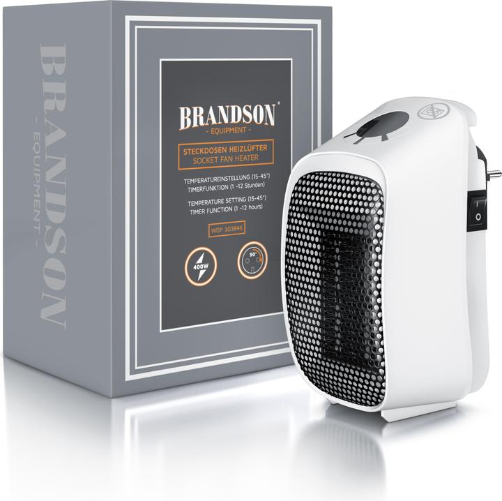 Image du produit Brandson Steckdosen Mini Heizlüfter 400W, Keramikheizlüfter, Badezimmer Mini Heizgerät mit Temperaturregelung (400 W)