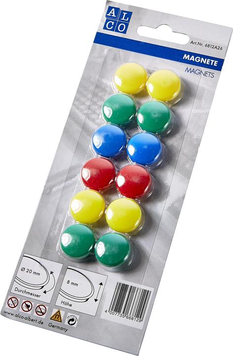Alco Aimants plats assortis, diamètre : 20 mm (12 x)