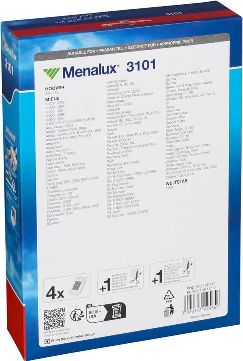 Produktbild Menalux 3101, 4 Staubsaugerbeutel Synthetik Duraflow, für Miele Complete C2, complete C3, Typ GN (5 x)
