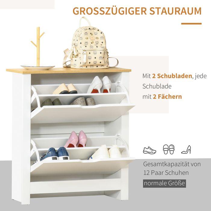 Immagine prodotto Swisshandel24 Scarpiera, 2 scomparti, 12 paia di scarpe, 72cmx26cmx80cm, bianco + marrone