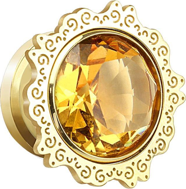 Produktbild Star Piercing Plug vergoldet Lotus Blume mit topas Kristall (ohne Messing, Chirurgenstahl 316L)