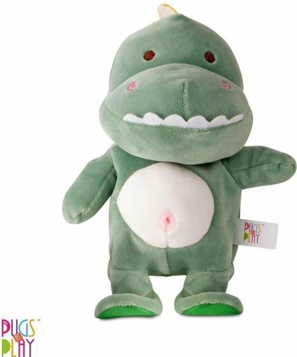 Pugs at play Walking and talking dinosaur Max